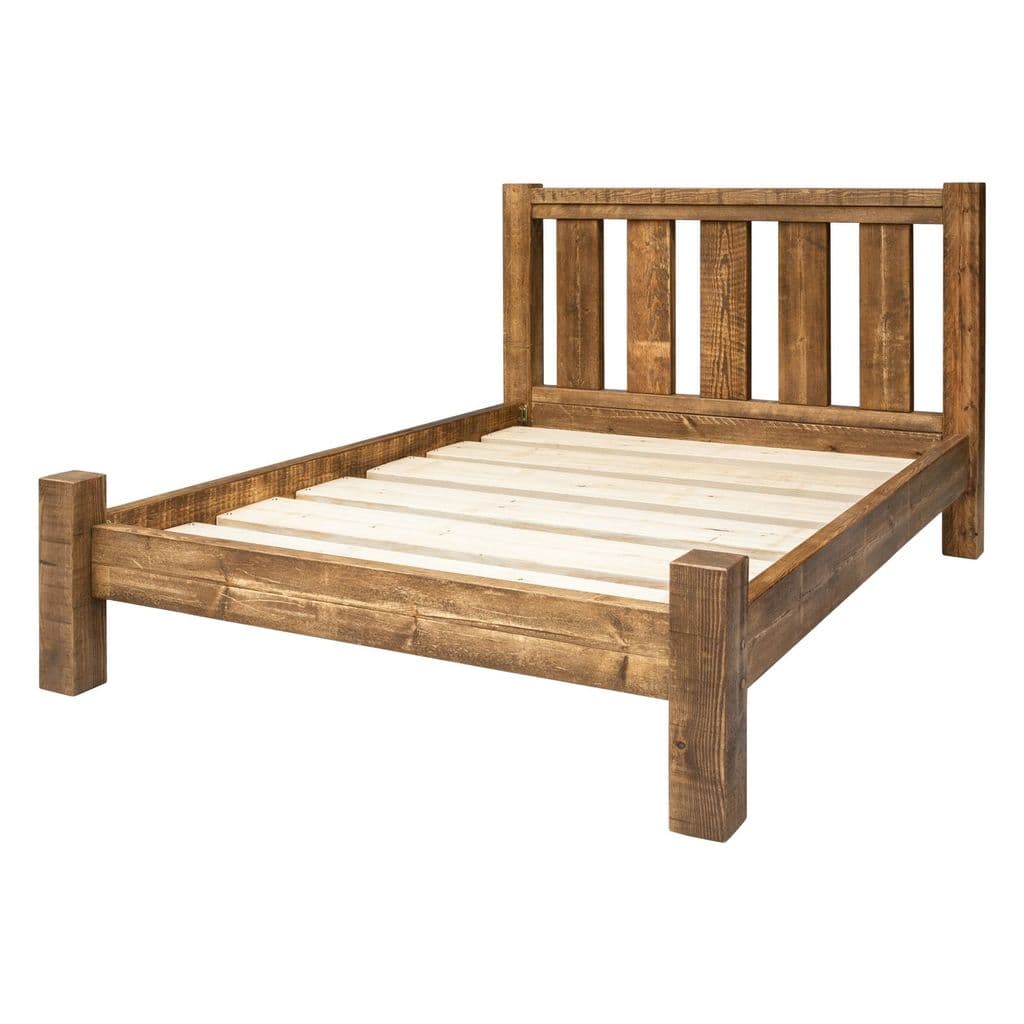 Solid Wood Bed Frame With Slatted Headboard, W Bed Frame