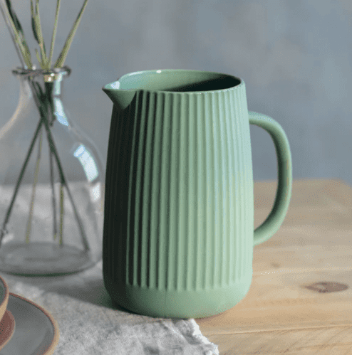 Green Ribbed Ceramic Jug