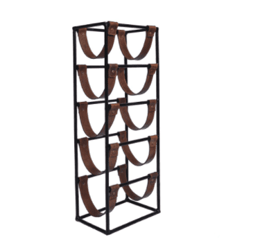 Leather And Metal Wine Rack - 5 Bottles