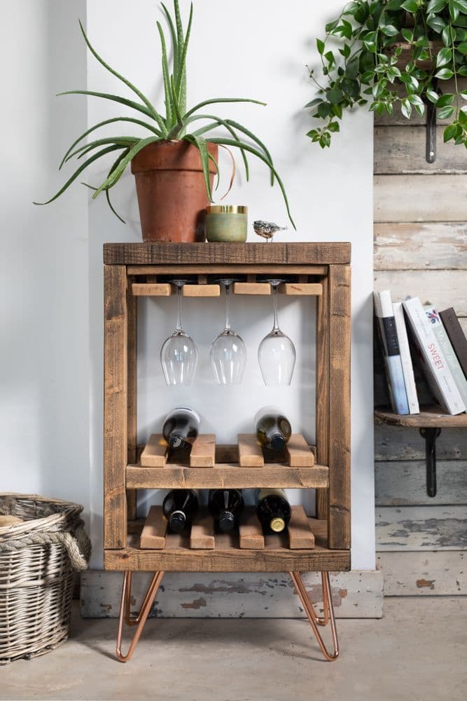 Ouseburn Solid Wood Wine Rack With, Rustic Wine Cabinet