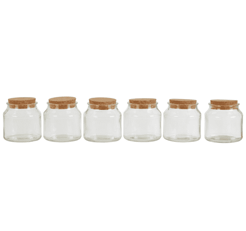 Set of Small Round Glass Jars with Cork Stoppers