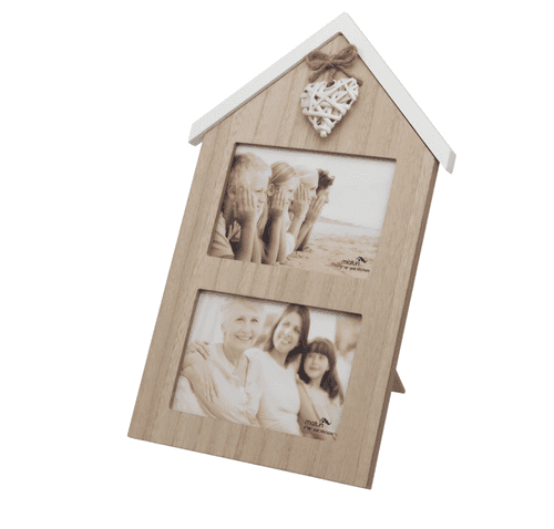 Woven Heart Wooden Double Photo Frame