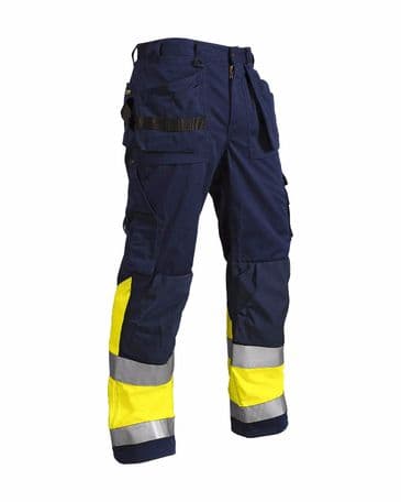 Blaklader 1529 High Visibility Trousers 65% Polyester, 35% Cotton (Navy Blue/Yellow)