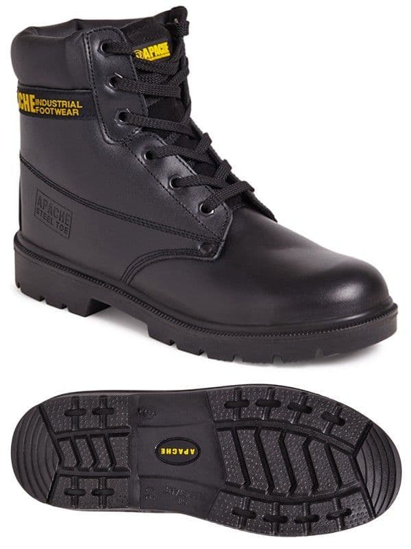 Apache AP300 6 Eye Safety Boot | Black Leather Steel Toe Work Boots | TuffShop.co.uk