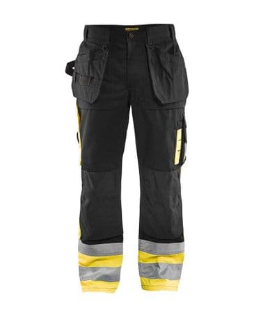 Blaklader 1529 High Visibility Trousers 65% Polyester, 35% Cotton (Black / Yellow)