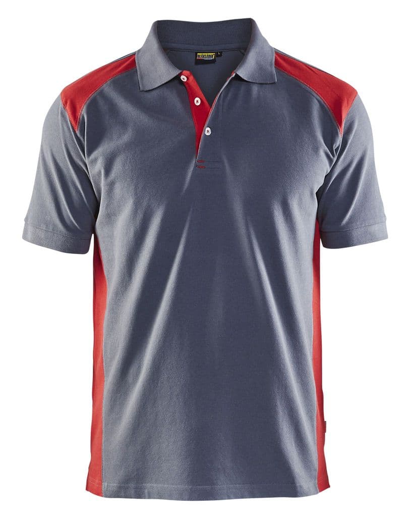Blaklader 3324 Pique 2 Colour Polo, Red And Grey Rugby Shirt