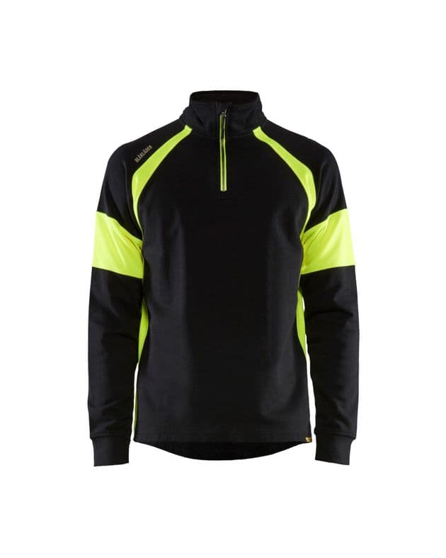 Blaklader 3550 Zip Neck Sweatshirt with Vis Panels (Black / Vis Yellow)