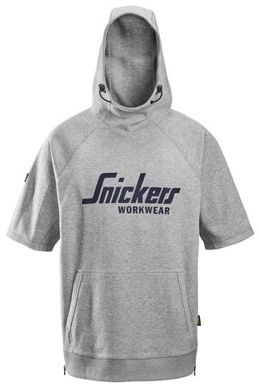 Snickers 2850 Short Sleeve Logo Hoodie (Grey Melange)