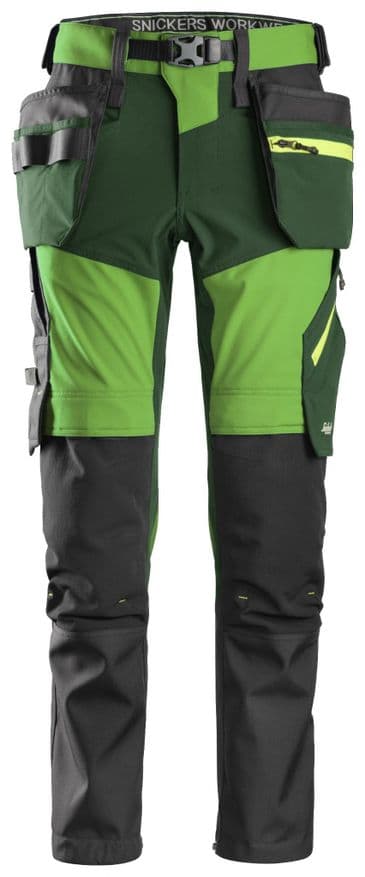 Snickers 6940 FlexiWork Softshell Stretch Work Trousers Holster Pockets (Apple Green / Forest Green)