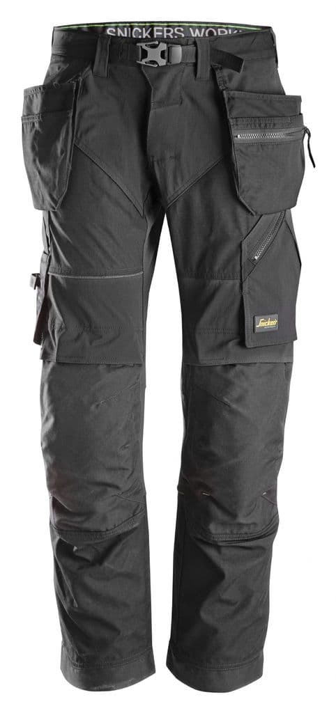 Snickers FlexiWork 6902 Work Trousers with Holster Pockets | Black/Black | TuffShop.co.uk