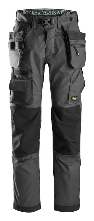 Snickers FlexiWork 6923 Floorlayer Work Trousers with Holster Pockets (Steel Grey / Black)